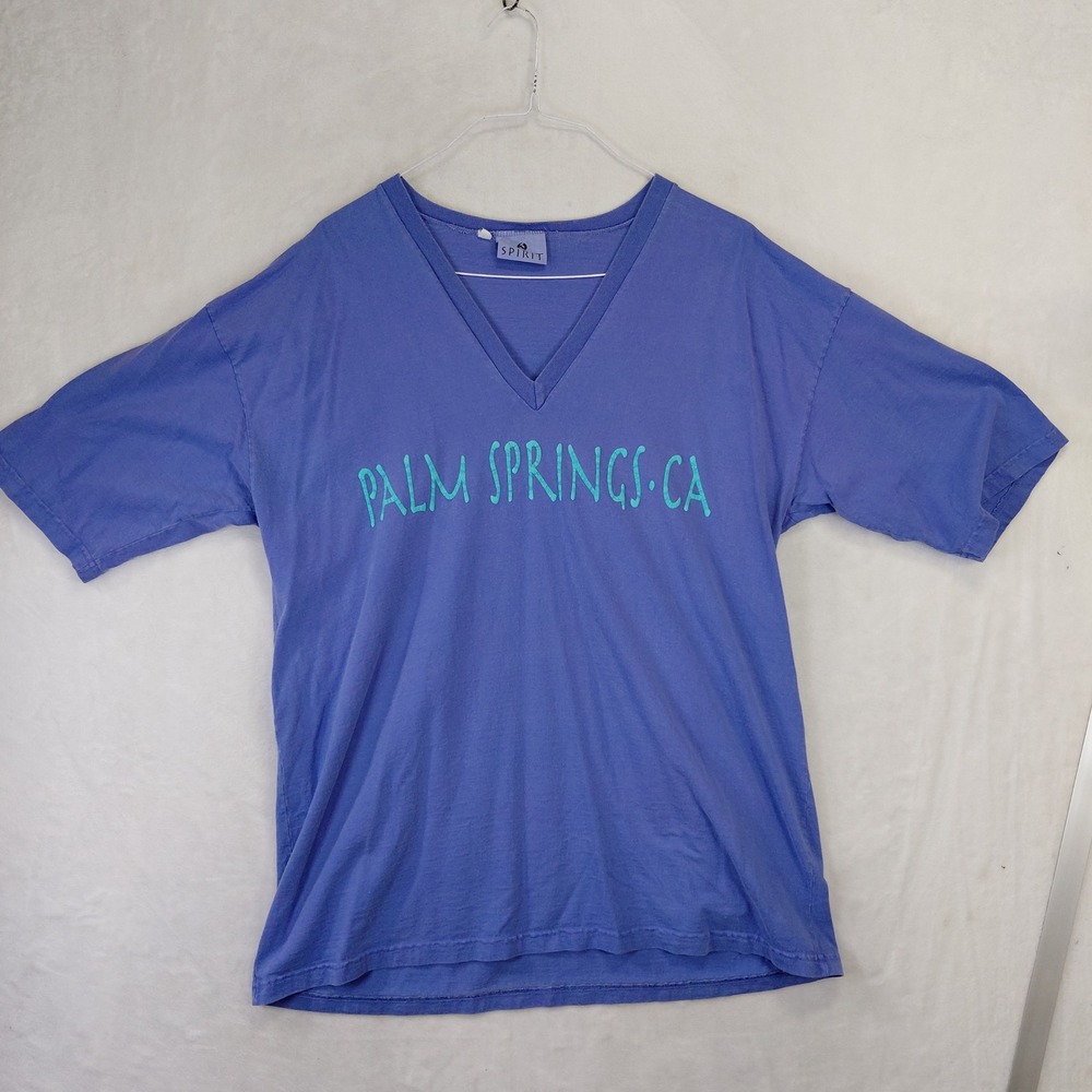 Vintage Spirit Palm Springs CA Graphic V-Neck T-Shirt Blue L/XL